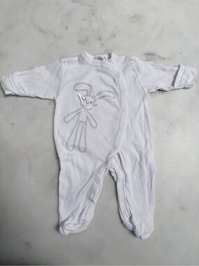White Baby Footed One-Piece with Bunny Applique